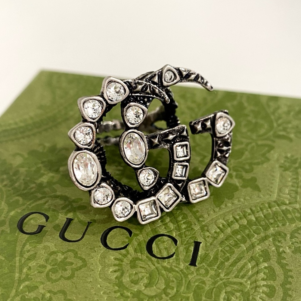 Authentic Gucci Crystal & Silver GG Ring w box and dust bag